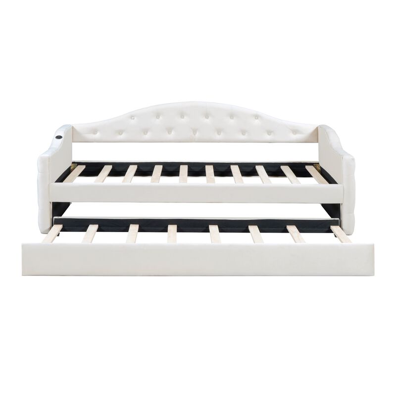 Merax Velvet  Sofa Bed Daybed with Trundle