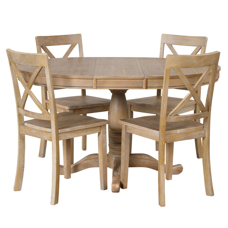Merax Modern Dining  Extendable Table Chairs 5 Pieces Set