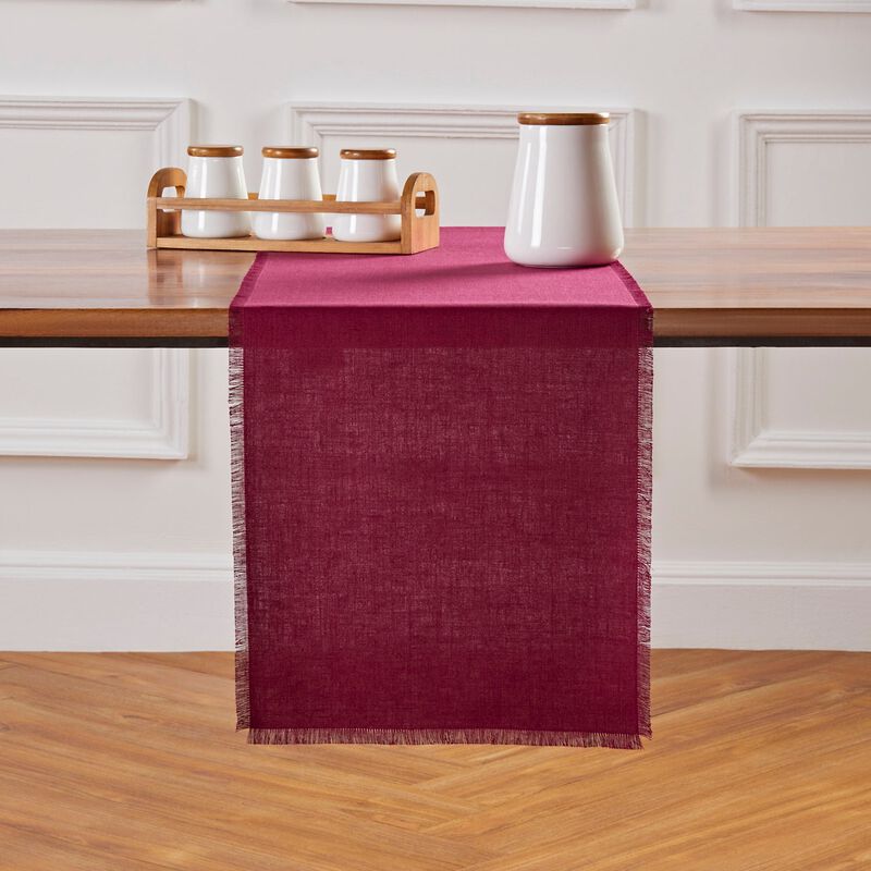 Solino Home 100% Pure Linen Table Runner 14 x 120 Inch | Fringe