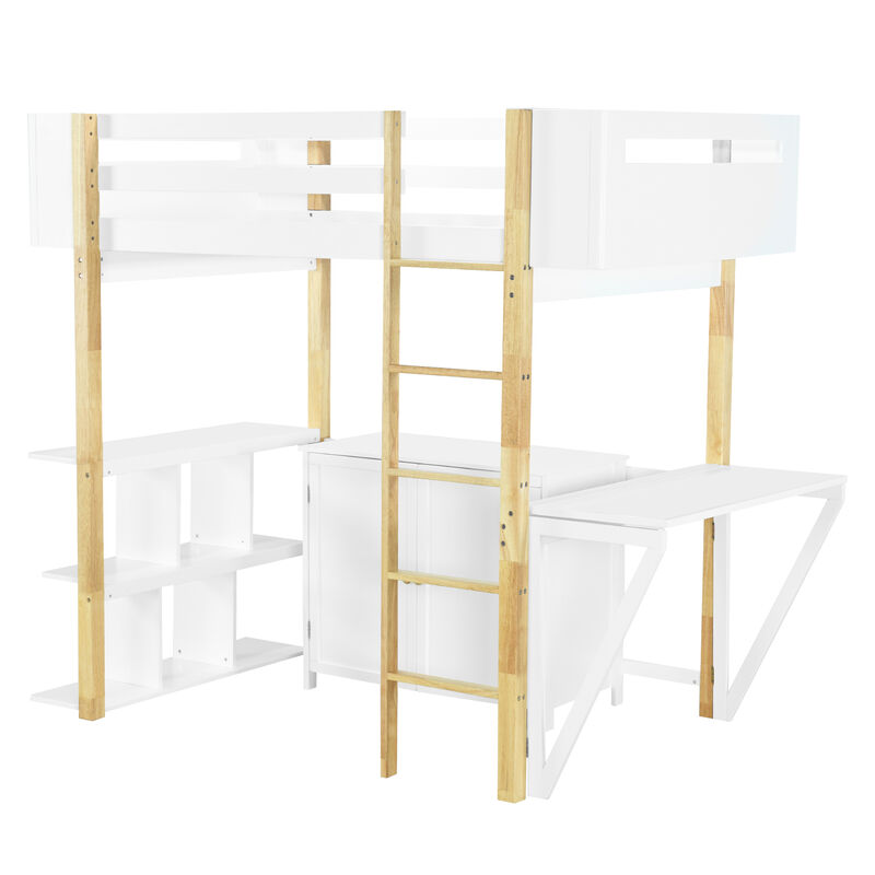Merax Wood Loft Bed With Built-in Storage Cabinet