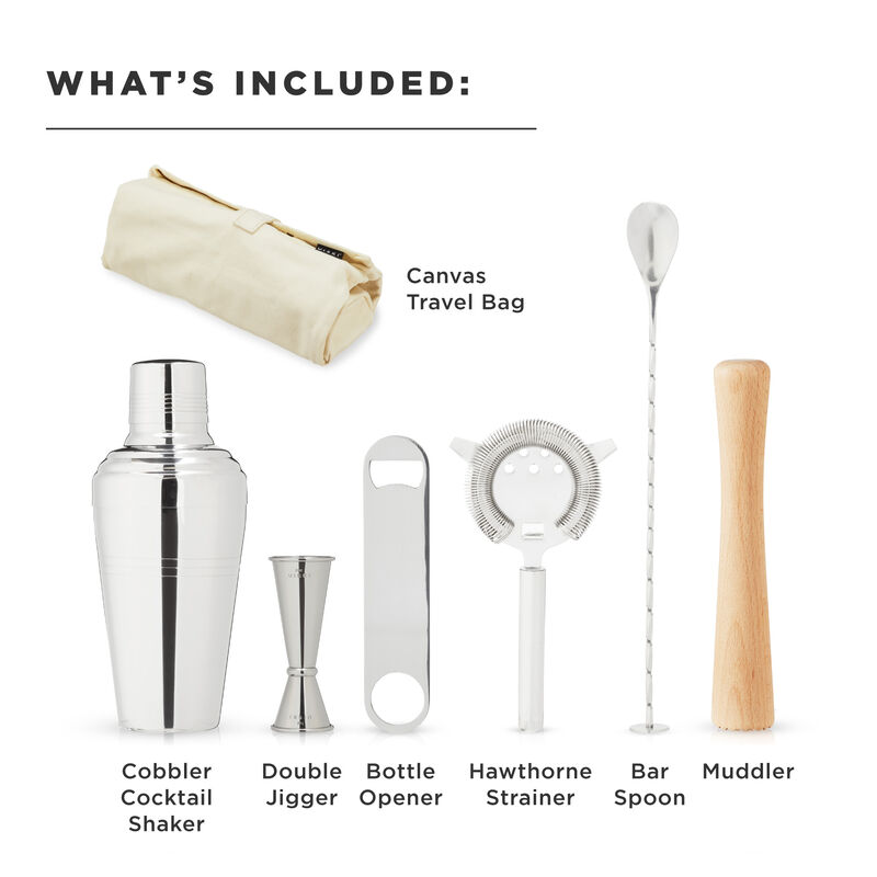 7-Piece Stainless Steel Travel Bar Barware Set