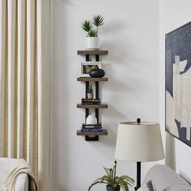4-Tier Slim Ladder Bracket Floating Metal Frame Wall Shelves