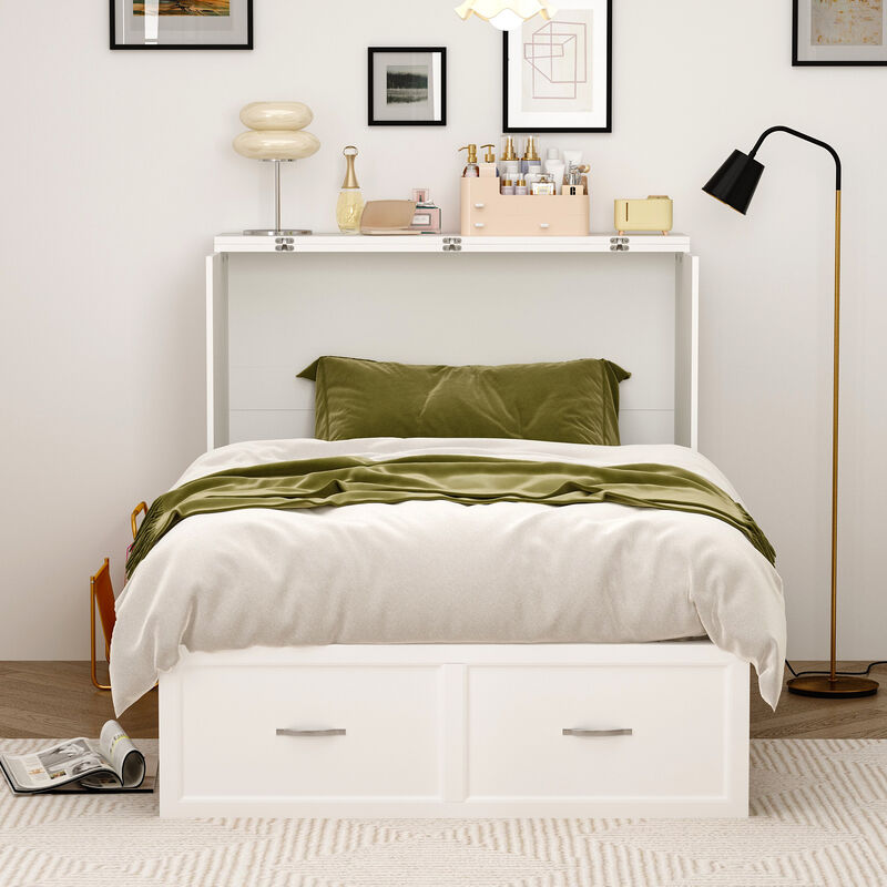 FUFU&GAGA Modern Convertible Bed with Storage Drawers and Upholstered Backrest (76.8" L x 44.4" W x 41.3" H), White