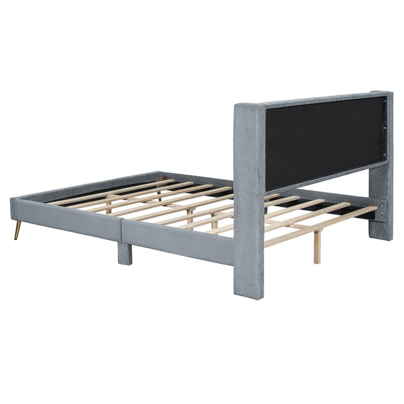 Merax Corduroy Platform Bed with Metal Legs