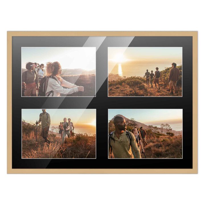12x16 Wood Collage Frame with Black Mat For 4 5x7 Pictures