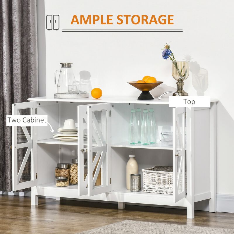 White Kitchen Storage: Buffet Sideboard with Glass Door & Shelf