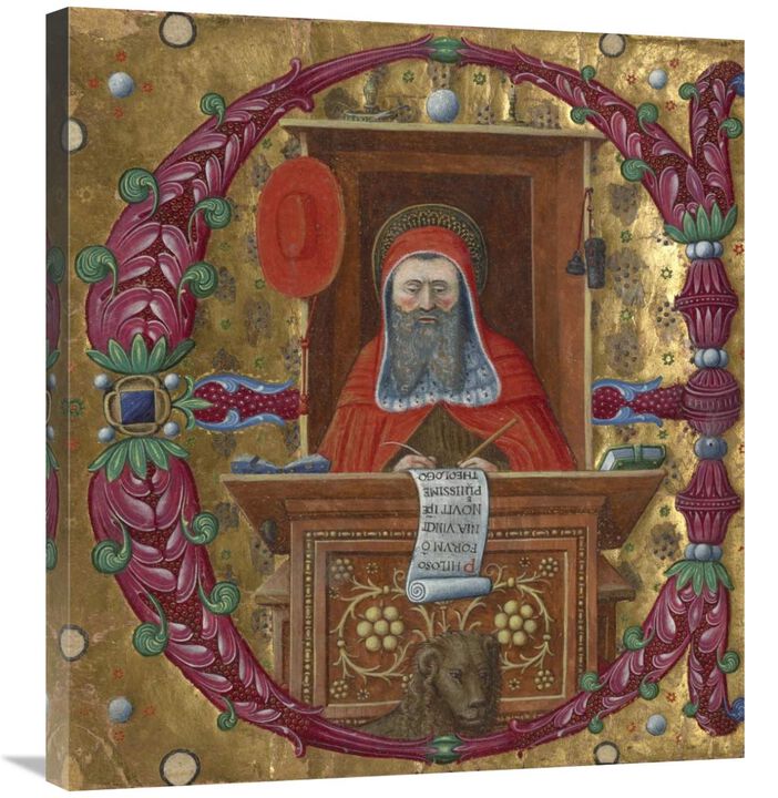 Initial E:  Saint Jerome in His Study-Canvas Art-27x30
