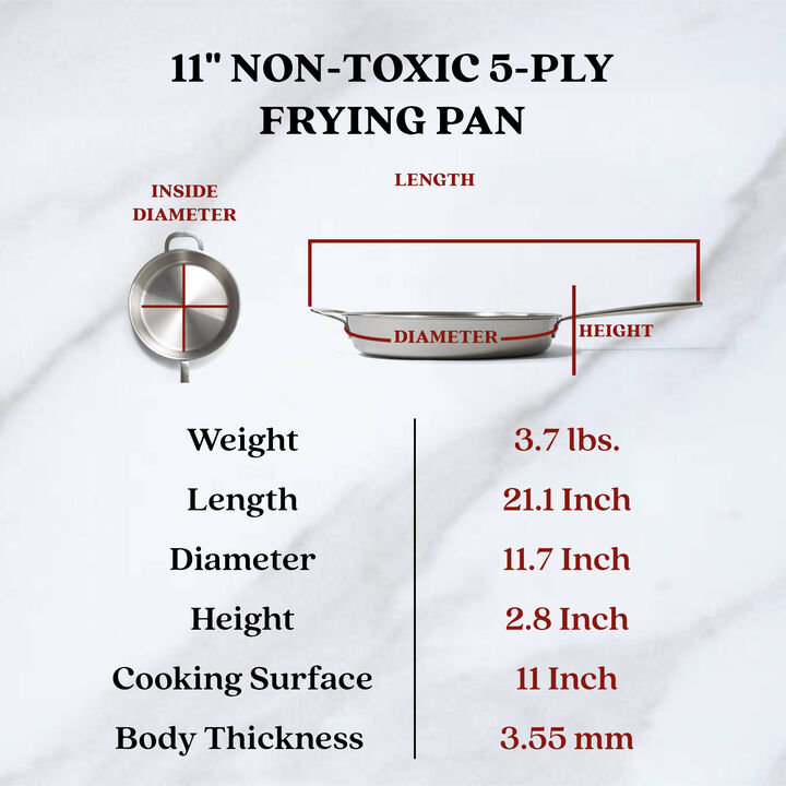 Alva Maestro 5-Ply Stainless Steel Frying Pan, Durable Induction Pan, Non Toxic Cookware, Stay Cool Handle - 11"
