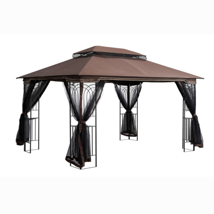 Patio Gazebo Canopy with Double Roof, Ventilated Design, and Mosquito Net for Outdoor Use