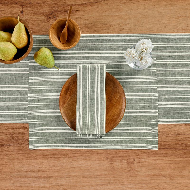 Solino Home 100% Pure Linen Table Runner 14 x 36 Inch | Chelsea Stripe