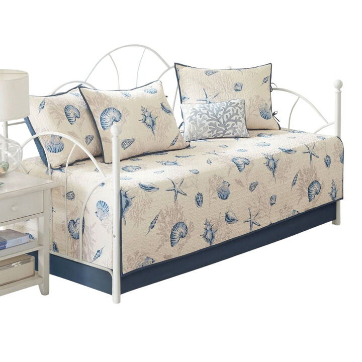 Coastal 6-Piece Reversible Daybed Cover Set – Nautical Sea Shells & Coral Print