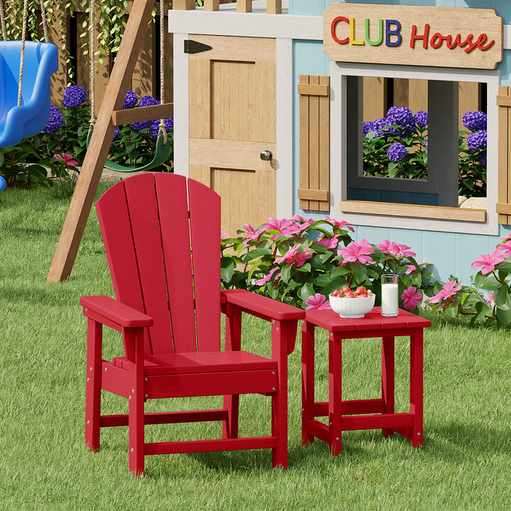 WestinTrends 2-Piece Kids Outdoor HDPE Adirondack Chair With Square Side Table Set
