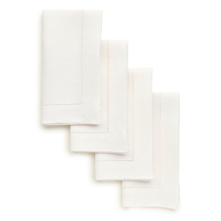 Solino Home 100% Pure Linen Dinner Napkins 20 x 20 Inch Set of 4 | Classic Hemstitch