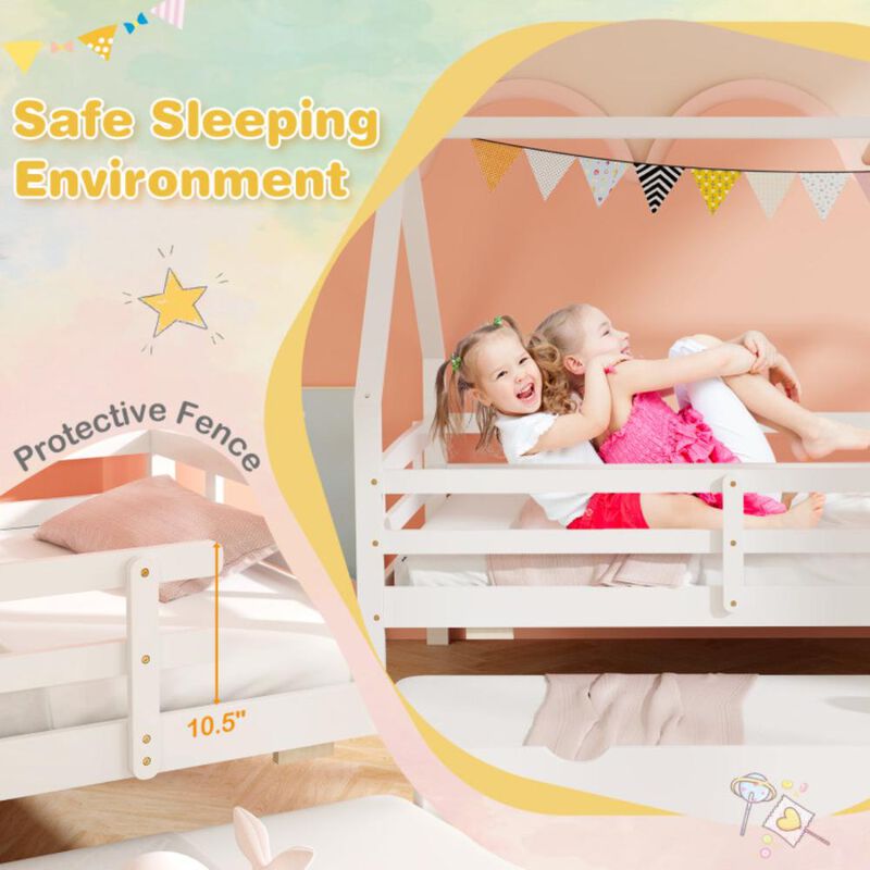 Hivvago Twin House Bed with Trundle and Fence Rail