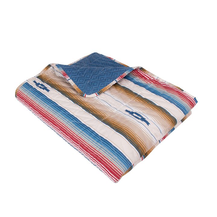Rey 50 x 60 Quilted Throw Blanket, Ivory Multicolor Stripes Chevron Print