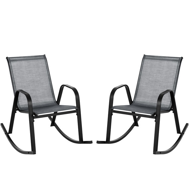 Set of 2 Metal Patio Rocking Chair with Breathable Seat Fabric