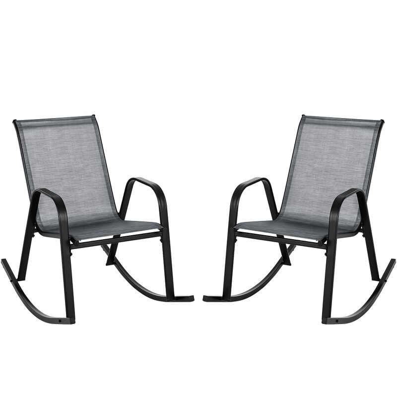 Set of 2 Metal Patio Rocking Chair with Breathable Seat Fabric