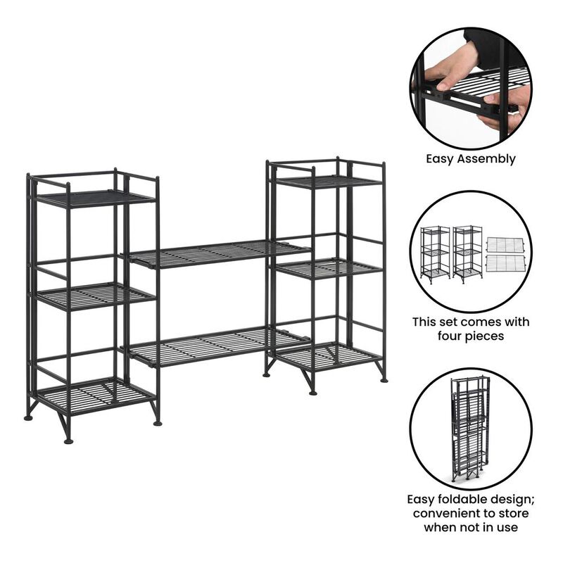 Convenience Concepts Xtra Storage 3 Tier Folding Metal Shelves with Set of 2 Extension Shelves
