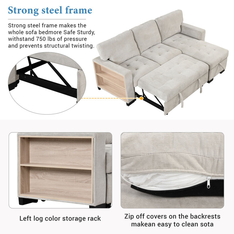 Light Gray Chaise Lounge Sectional with Storage and USB Charger