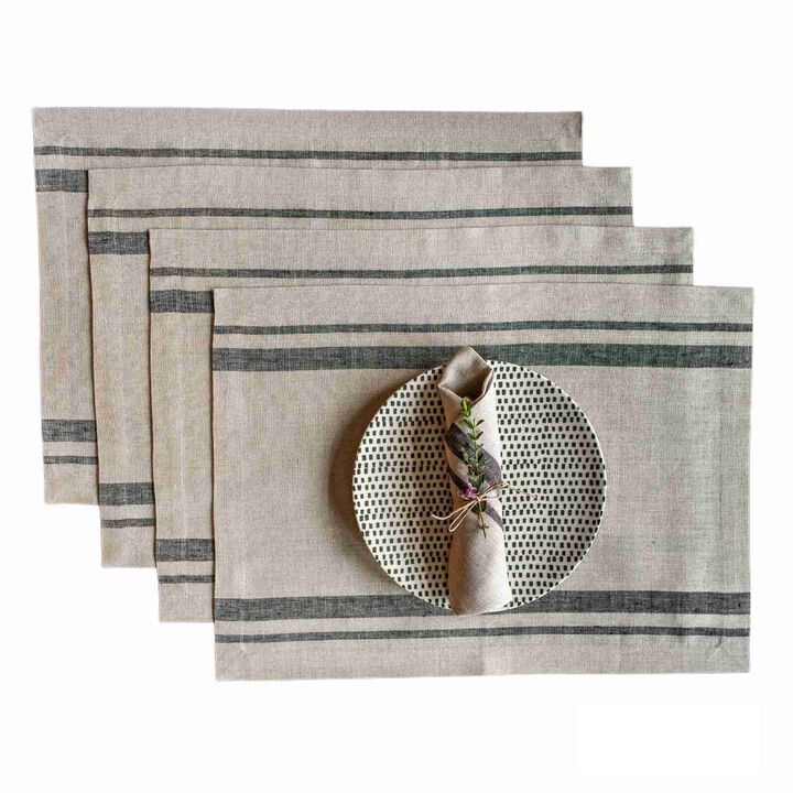 Solino Home 100% Pure Linen 14 x 19 Inch Placemats Set of 4 | French Stripe