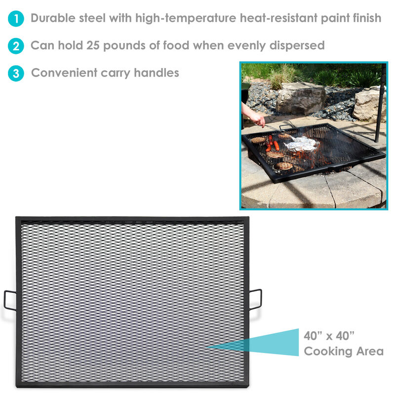 Sunnydaze Square Steel X-Marks Fire Pit Cooking Grill with Handles
