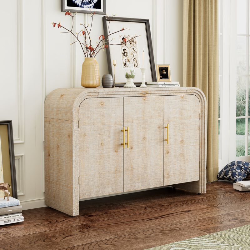 Minimalist Curved Sideboard with Gold Handles