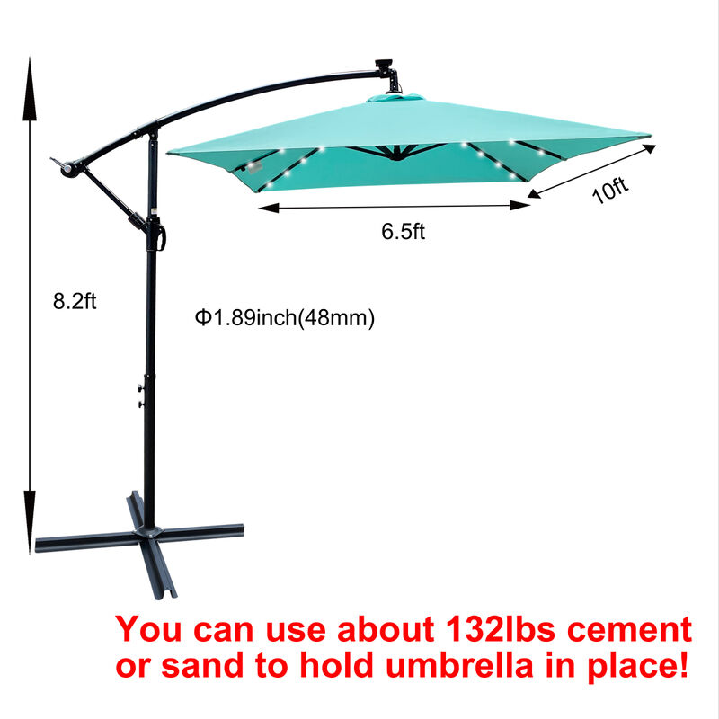 Solar Powered LED Patio Umbrella, 8 Ribs, Crank and Cross Base