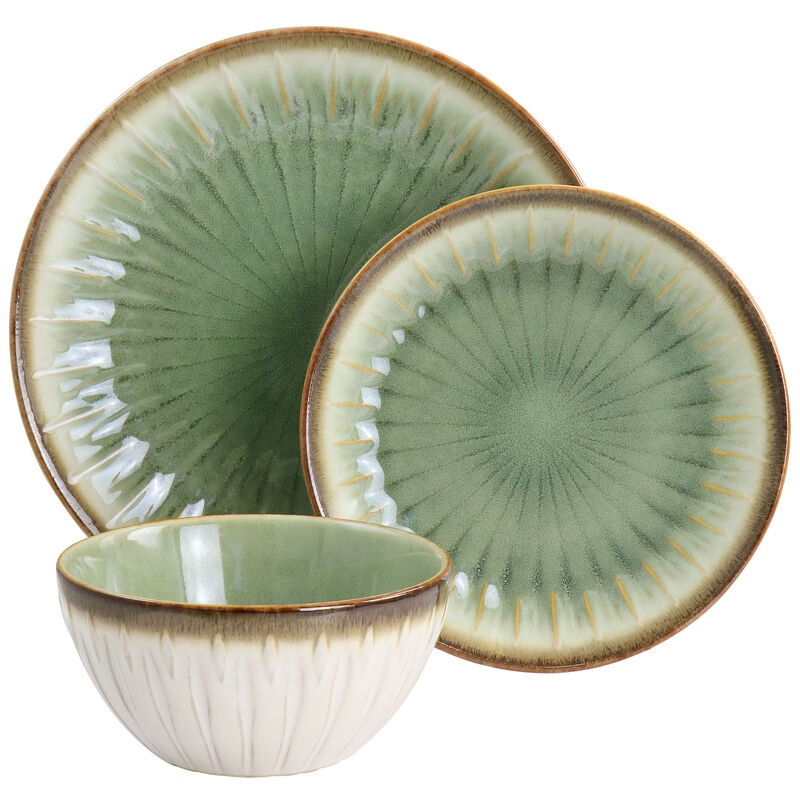 Gibson Elite Mayfair Bay 12 Piece Stoneware Dinnerware Set in Green