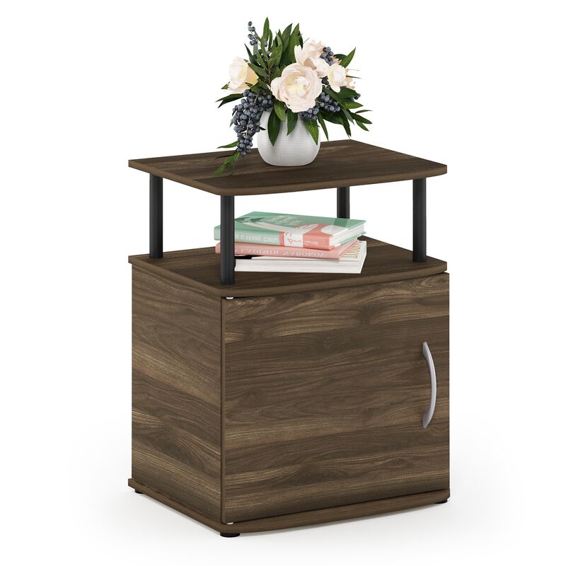 Furinno JAYA End Side Sofa Table/Nightstand with Door, 1-Pack, Columbia Walnut/Black
