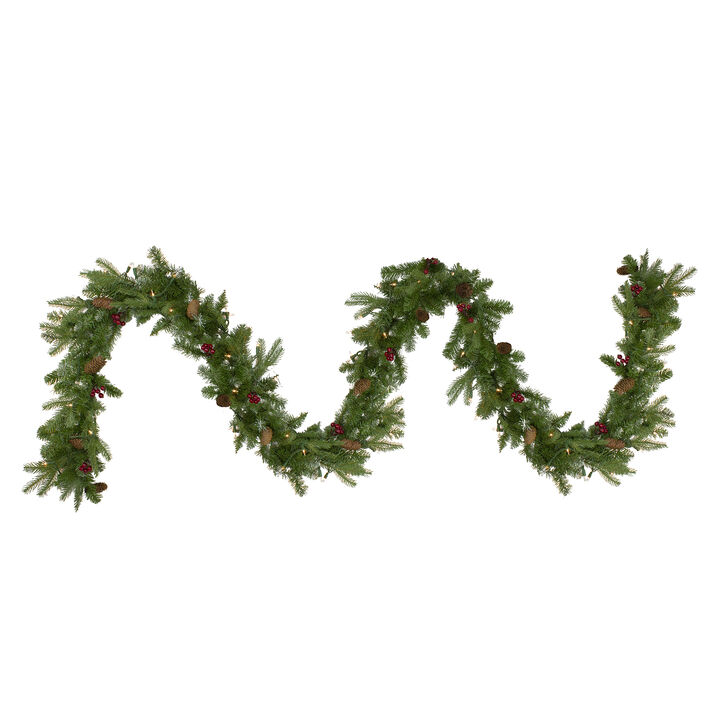9' x 12" Pre-Lit Mixed Winter Berry Pine Artificial Christmas Garland - Clear Lights