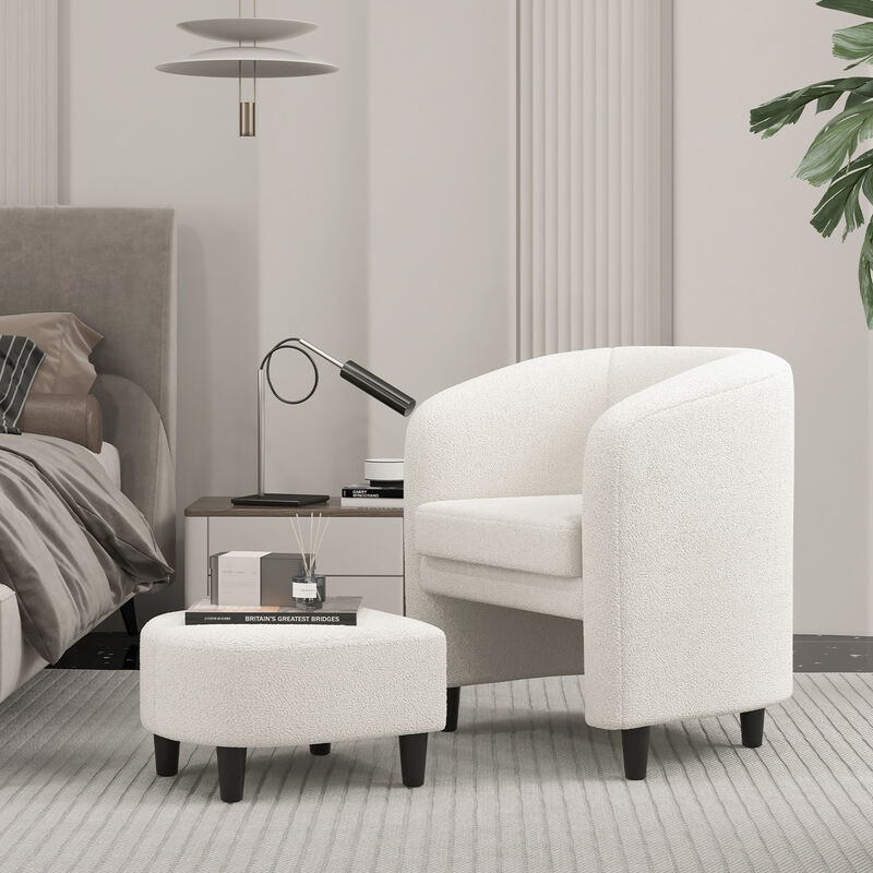 Modern Upholstered Barrel Teddy Velvet Chair with Ottoman-Beige