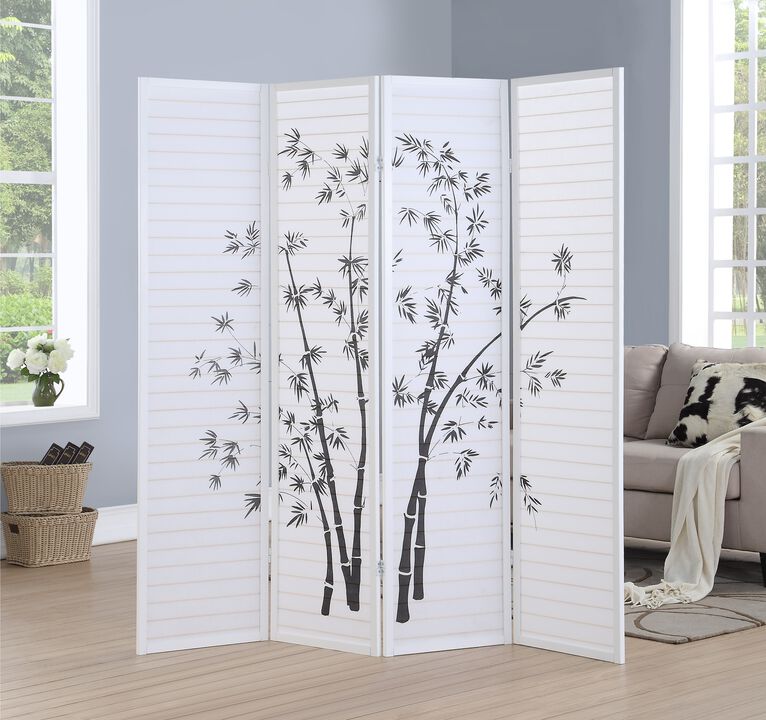 Streamdale Bamboo Print 4-Panel Framed Room Screen/Divider, White