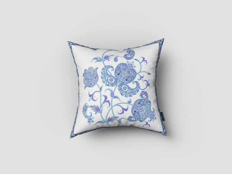 Hivvago 18"Blue White Wildflower Zippered Suede Throw Pillow