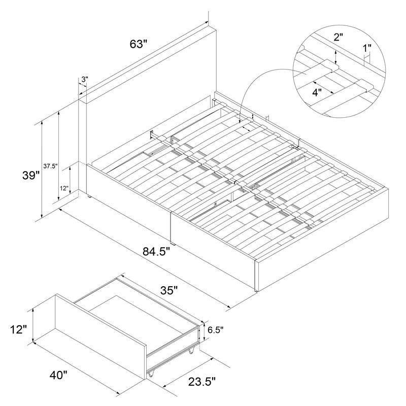 Novogratz Kelly Upholstered Bed with Storage Drawers