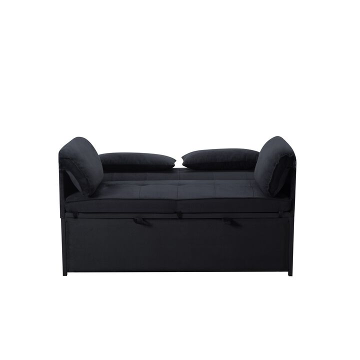 46 in. Black Velvet Twin Size Sofa Bed