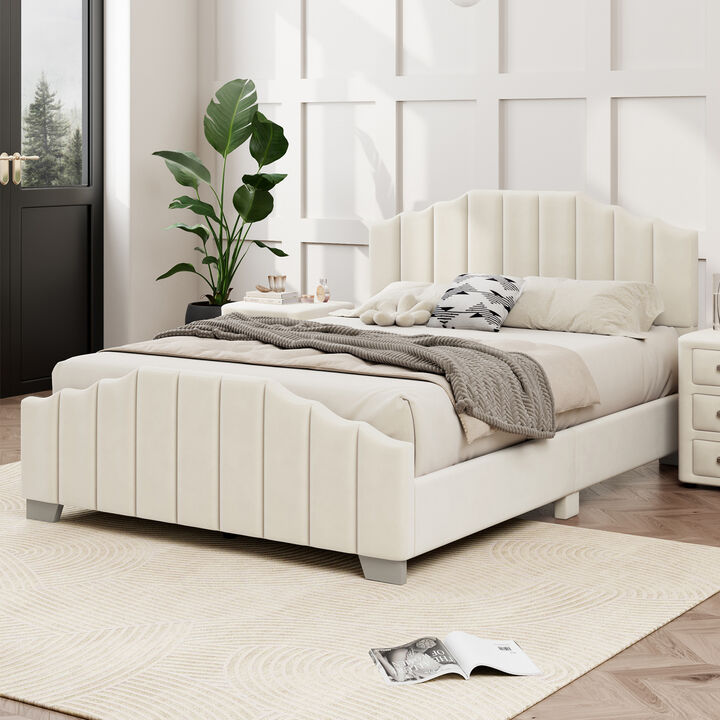 Merax Velvet Upholstered Platform Bed with Headboard