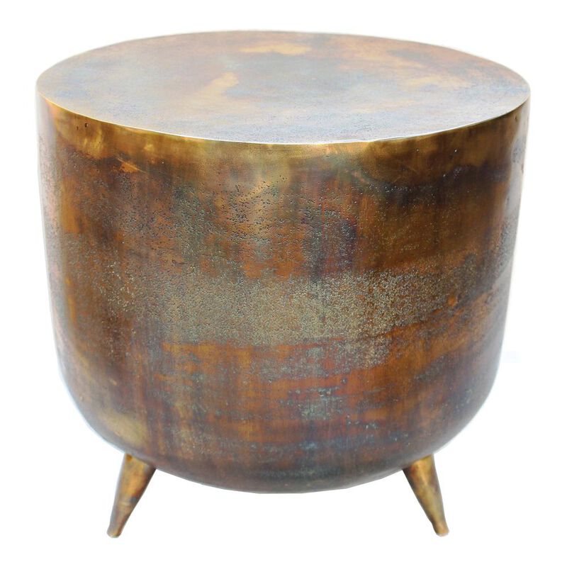 Kettel Rustic Brass Drum Accent Table - Modern Collection, Belen Kox