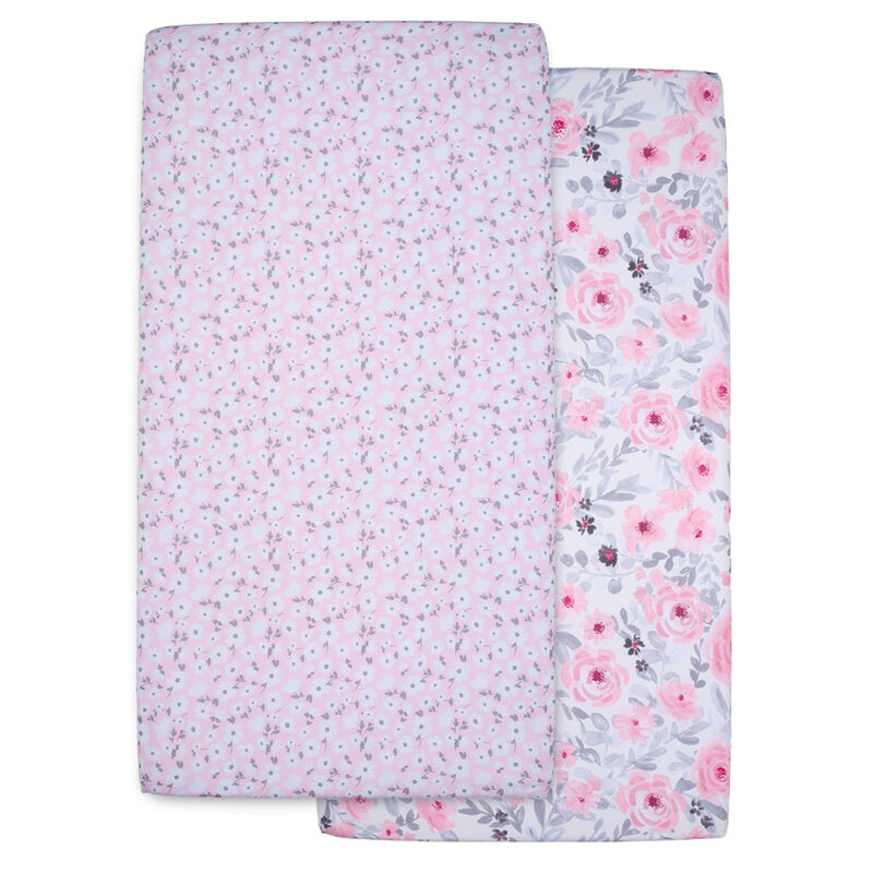 Bedtime Originals Floral Pink/Gray 2-Pack Fitted Crib/Toddler Sheet Set- Flower