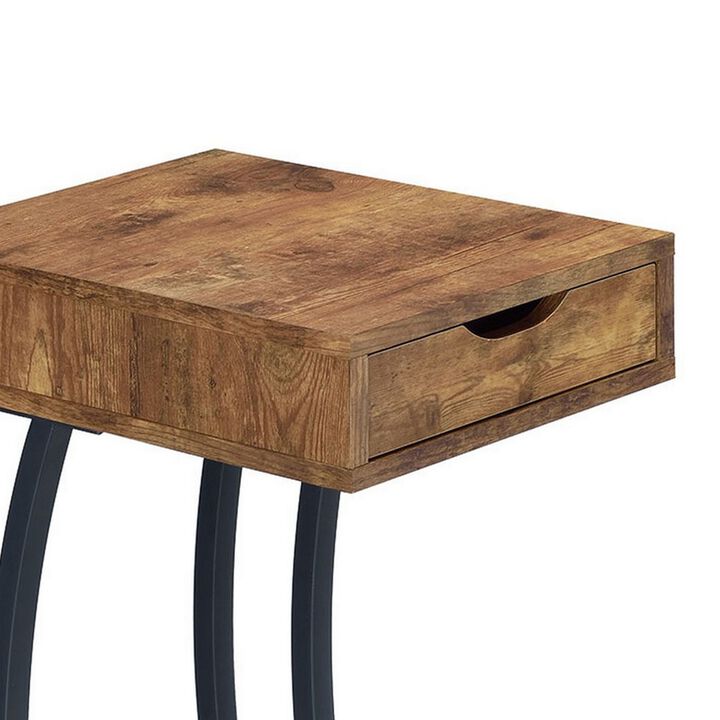 Antique Accent Table with Storage Drawer and Outlet, Brown-Benzara