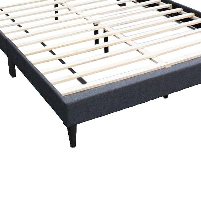 Nny Queen Size Bed with Tufted Headboard, Charcoal Burlap Upholstery, Wood - Benzara