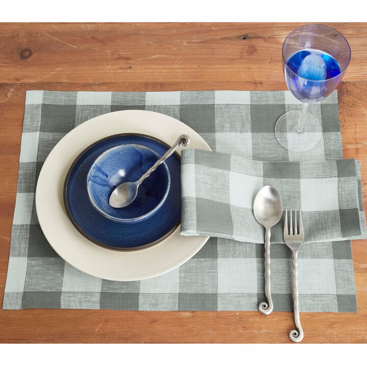 Solino Home 100% Pure Linen Buffalo Check Dinner Napkins 20 x 20 Inch Set of 4