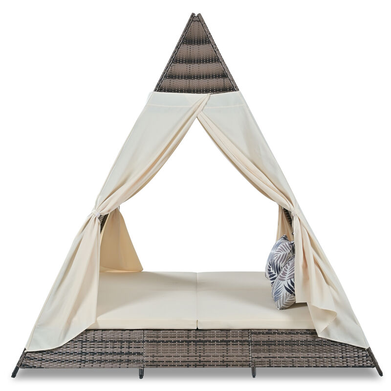 Merax Outdoor Sunbed Wicker Patio Daybed With Cushions