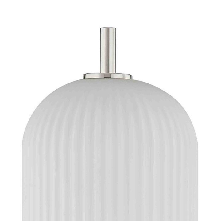 Aimy 27 Inch Table Lamp, LED Glass Shade, Metal, Chrome and White Finish-Benzara
