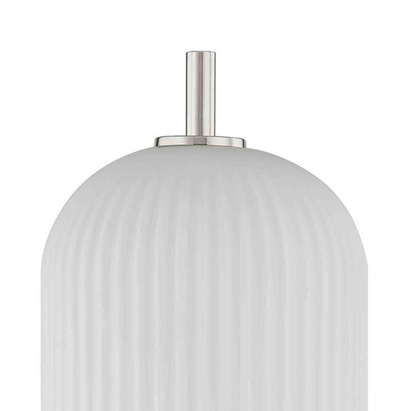 Aimy 27 Inch Table Lamp, LED Glass Shade, Metal, Chrome and White Finish-Benzara