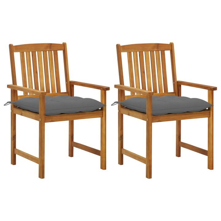 Blaire Outdoor Accent Set of 2, Gray Polyester Brown Acacia Wood - Benzara