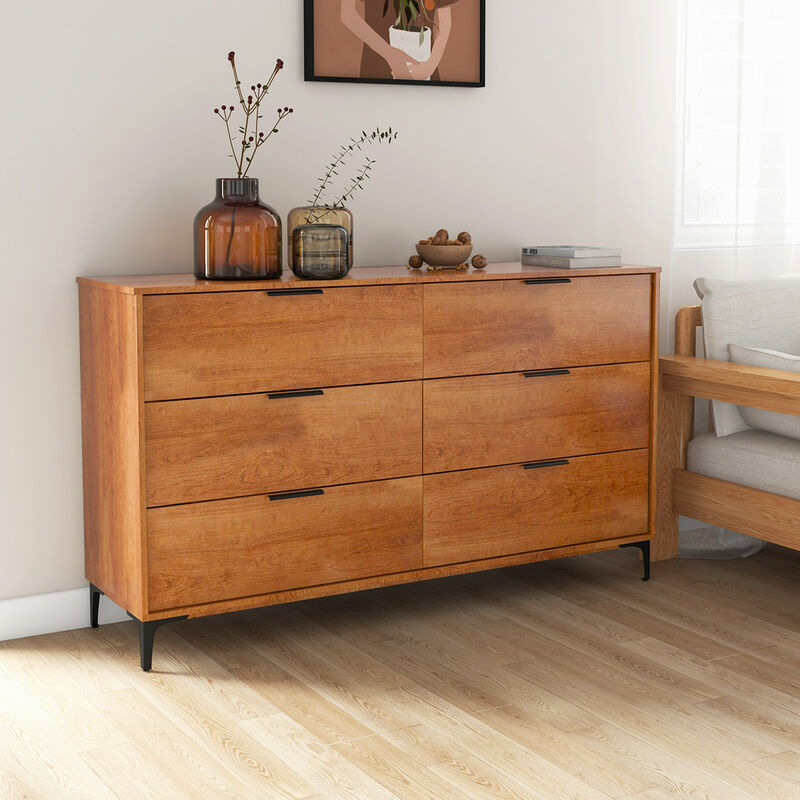 6-Drawer Dresser with Interlock System for Bedroom or Living Room Storage and Organization