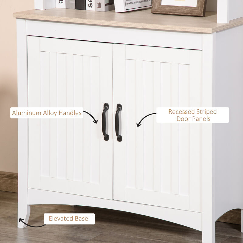 HOMCOM 70" Kitchen Hutch, Freestanding Storage Pantry Cabinet with 3-Tier Shelving, Sideboard with Adjustable Shelves and Open Countertop, White