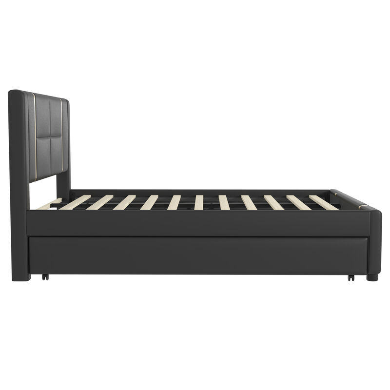Merax PU Upholstered Platform Bed with Trundle
