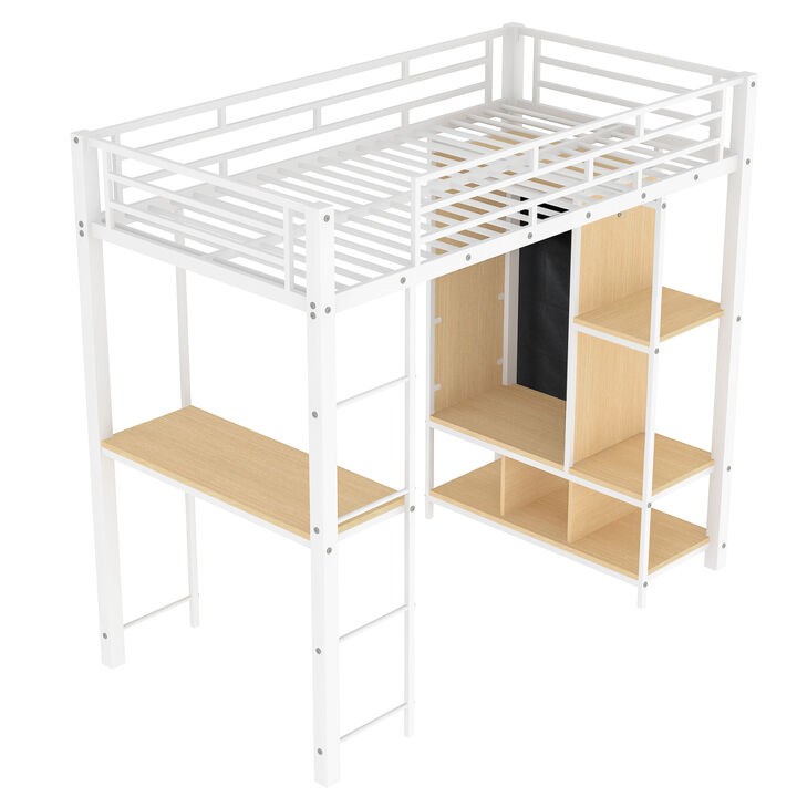 Merax Metal Loft Bed with Wardrobe and Desk