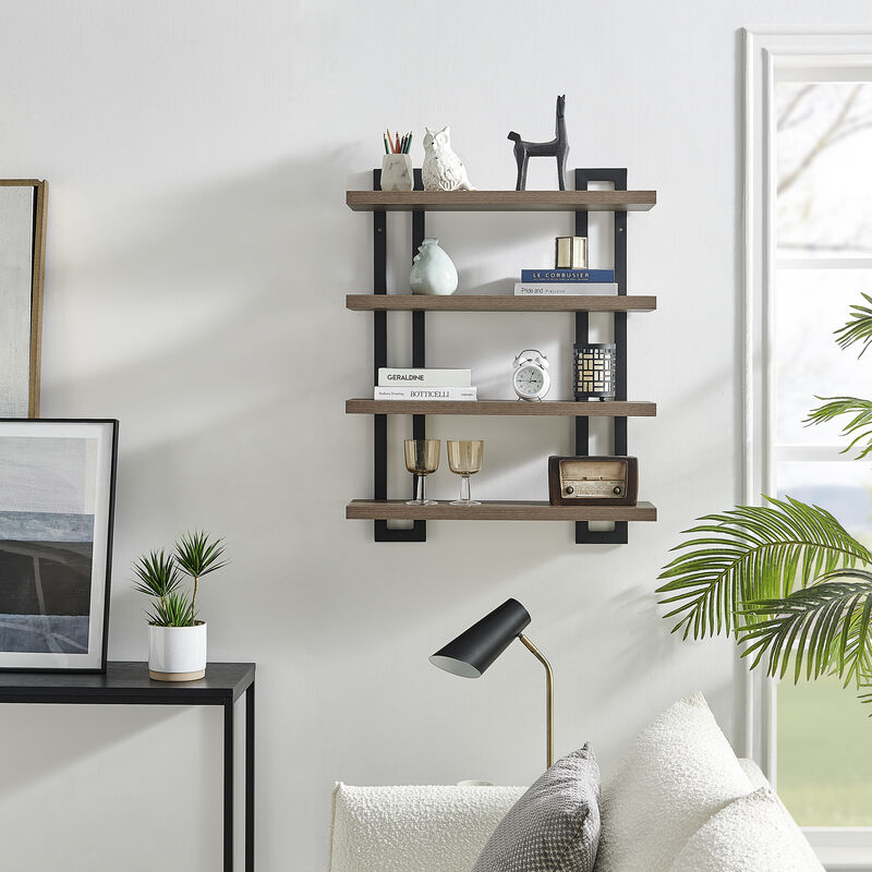 4-Tier Wide Ladder Bracket Floating Metal Frame Wall Shelves